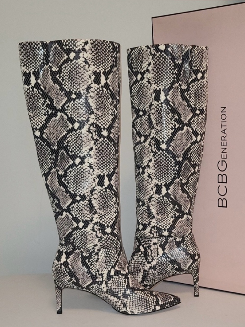 BCBGeneration Snake-Print Knee Boots